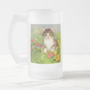 Vintages Lächeln Katze Illustration Mattglas Bierglas