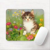 Vintages Lächeln Katze Illustration Mousepad (Mit Mouse)