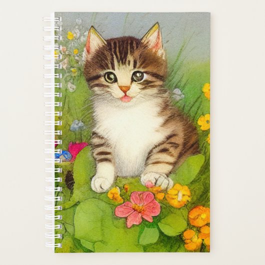 Vintages Lächeln Katze Illustration Planer (Vorderseite)