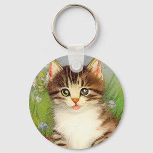 Vintages Lächeln Katze Illustration Schlüsselanhänger