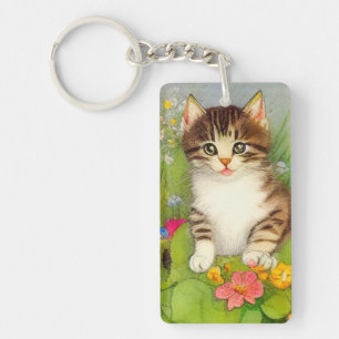 Vintages Lächeln Katze Illustration Schlüsselanhänger