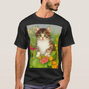 Vintages Lächeln Katze Illustration T-Shirt