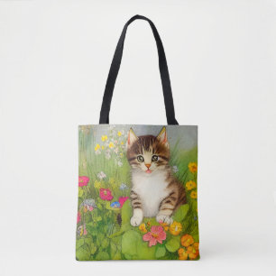 Vintages Lächeln Katze Illustration Tasche