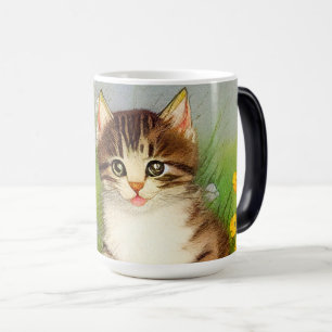 Vintages Lächeln Katze Illustration Verwandlungstasse