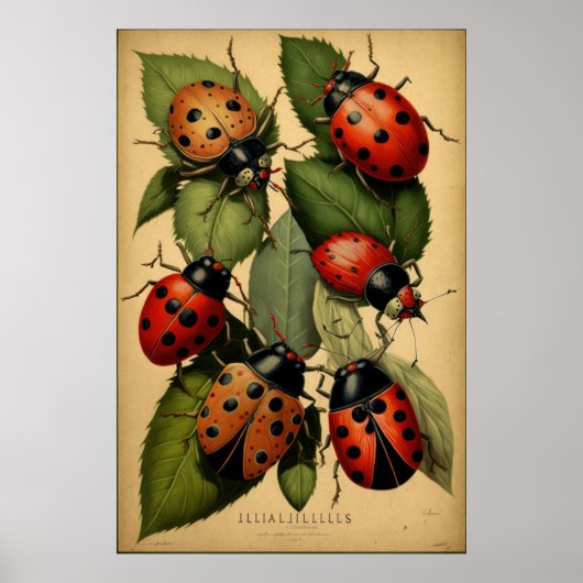 Vintages Lady Bug Poster - Gartenkunst Printwerbun (Vorne)