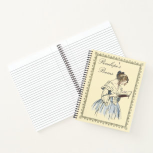 Vintages Lady Reading Poetjournal mit dem Namen Notizblock