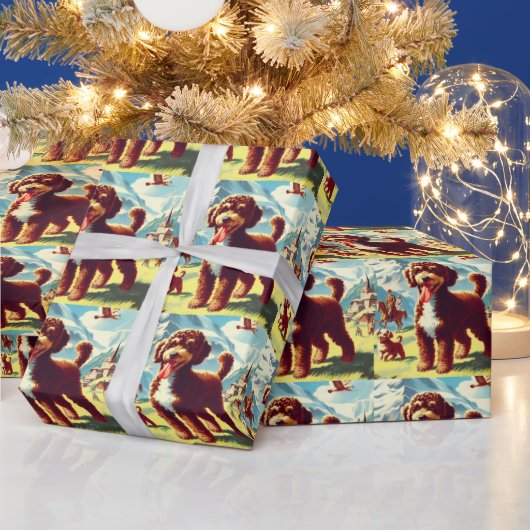 Vintages Lagotto Romagnolo Dog Gemälde Geschenkpapier (Feiertage)