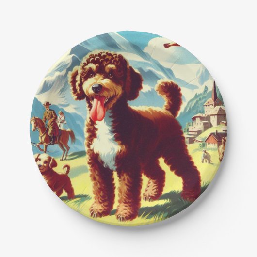 Vintages Lagotto Romagnolo Dog Gemälde Pappteller (Vorderseite)