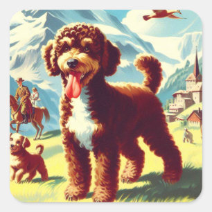 Vintages Lagotto Romagnolo Dog Gemälde Quadratischer Aufkleber