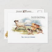 Vintages Lamm und Hühner Ostern Gruß Postkarte (Vorne/Hinten)