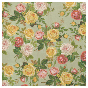 Vintages Land-gelbe rosa und grüne Mit BlumenRose Stoff