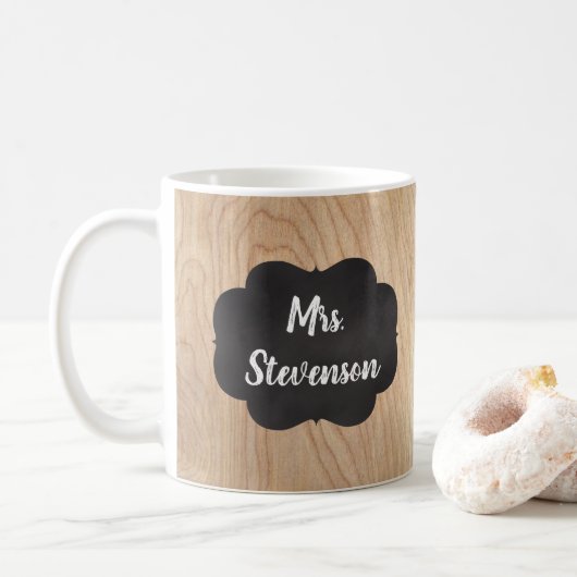 Vintages Land Holz männliche/weibliche Lehrerin ma Kaffeetasse (Mit Donut)