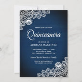 Vintages Land Navy Blue Wood Lace Quinceanera Einladung (Vorderseite)