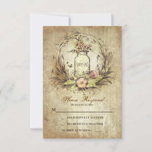 Vintages Land rustikale Mason jar Hochzeit RSVP Karte (Vorderseite)