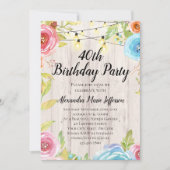 Vintages Land Rustikale Saitenbeleuchtung 40. Gebu Einladung (Vorderseite)