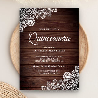Vintages Land Rustikaler Wald Spitze Quinceanera Einladung