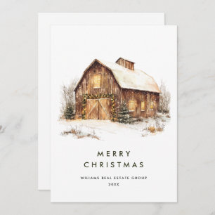 Vintages Land Weihnachtsstall Pine Tree Unternehme Feiertagskarte