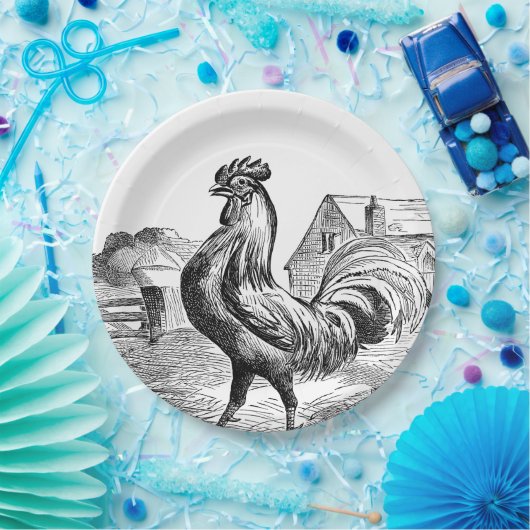 Vintages Landbauernhof-Hahn-Party Pappteller (Party)