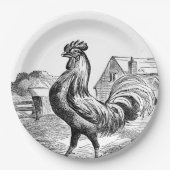 Vintages Landbauernhof-Hahn-Party Pappteller (Vorderseite)