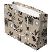 Vintages Landhühnerroster-Eiermuster Große Geschenktüte (Rückseite Schrägansicht)