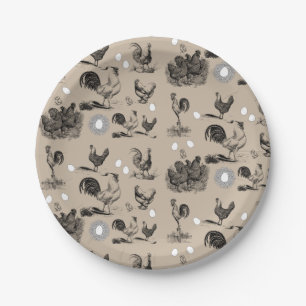 Vintages Landhühnerroster-Eiermuster Pappteller