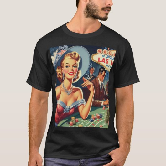 Vintages Las Vegas Casino Button T-Shirt (Vorderseite)