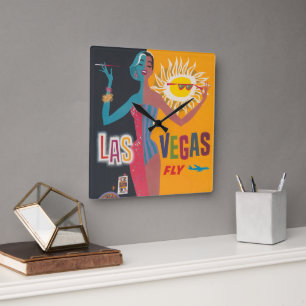 Vintages Las Vegas Gambling Travel Poster Art Quadratische Wanduhr
