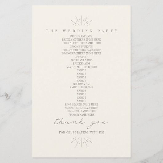 Vintages Laternenamethyst-Hochzeitsprogramm (Rückseite)