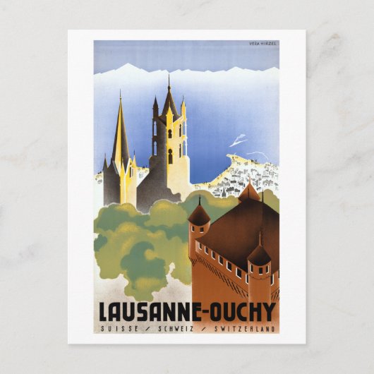 Vintages Lausanne-Ouchy Switzerland Reiseplakat Postkarte (Vorderseite)