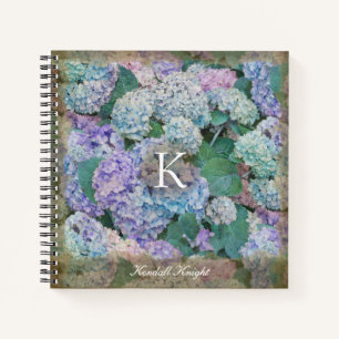 Vintages Lavender Blue Hydrangea Floral Monogramm Notizblock
