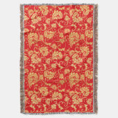 Vintages Leaf Damask Muster in Rot und Gold Decke (Vorderseite Vertikal)