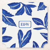Vintages Leaf mit Coupons Monogramm - Blau & Weiß
