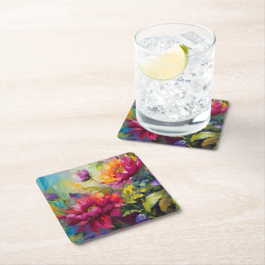 Vintages, lebendiges Blumenbild Rechteckiger Pappuntersetzer (Vor Ort)