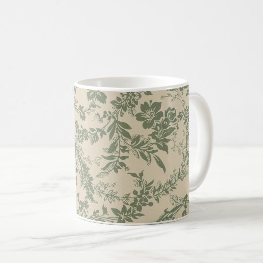 Vintages, lebendiges grünes Blumenmuster Kaffeetasse (VorderseiteRechts)
