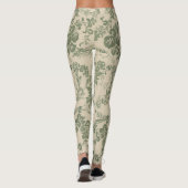 Vintages, lebendiges grünes Blumenmuster Leggings (Rückseite)