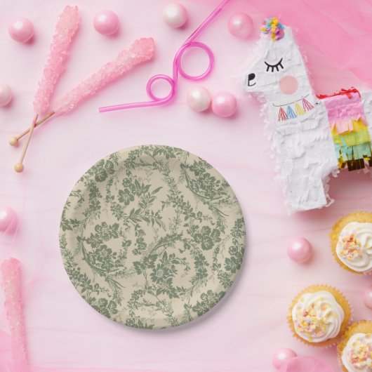 Vintages, lebendiges grünes Blumenmuster Pappteller (Party)