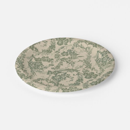 Vintages, lebendiges grünes Blumenmuster Pappteller (Schrägansicht)