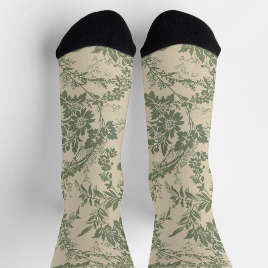 Vintages, lebendiges grünes Blumenmuster Socken (Oben)