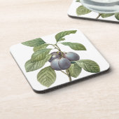 Vintages Lebensmittelobst, Lila Gartenpflanzen von Getränkeuntersetzer (Linke Seite)