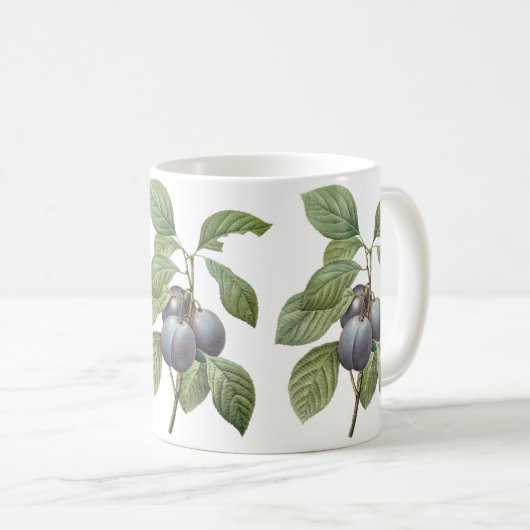 Vintages Lebensmittelobst, Lila Gartenpflanzen von Kaffeetasse (VorderseiteRechts)