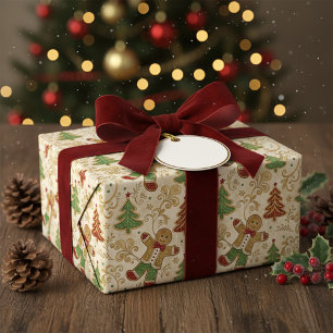 Vintages Lebkuchen Mann und Weihnachtsbaumen Geschenkpapier