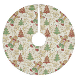 Vintages Lebkuchen Mann und Weihnachtsbaumen Polyester Weihnachtsbaumdecke