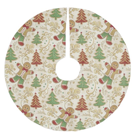 Vintages Lebkuchen Mann und Weihnachtsbaumen Polyester Weihnachtsbaumdecke (Vorderseite)