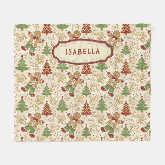 Vintages Lebkuchen Menschen & Weihnachtsbäume Fleecedecke (Vorderseite (Horizontal))