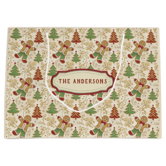 Vintages Lebkuchen Menschen & Weihnachtsbäume Große Geschenktüte (Vorderseite)