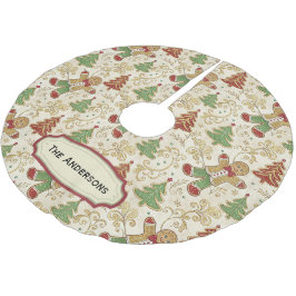 Vintages Lebkuchen Menschen & Weihnachtsbäume Polyester Weihnachtsbaumdecke