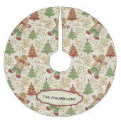 Vintages Lebkuchen Menschen & Weihnachtsbäume Polyester Weihnachtsbaumdecke (Vorderseite)