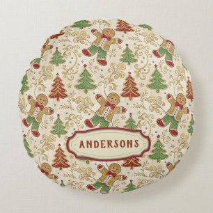 Vintages Lebkuchen Menschen & Weihnachtsbäume Rundes Kissen