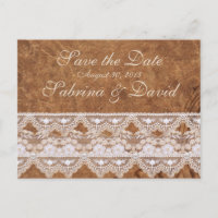 Vintages Leder und Spitzen Save the Date Postkarte