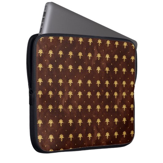 Vintages Lederbraun- und GoldDamaskatmuster Laptopschutzhülle (Vorne Rechts)